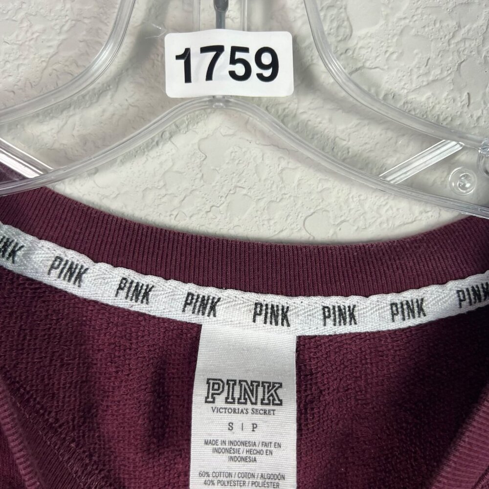 🟣🟣 Victoria's Secret Size Small Maroon Crew Neck Love Pink Sweatshirt Sweater - Picture 3 of 6